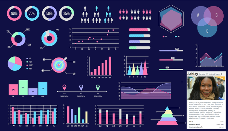 Audience intelligence dashboard with data charts, segmentation visuals, and customer persona insights.