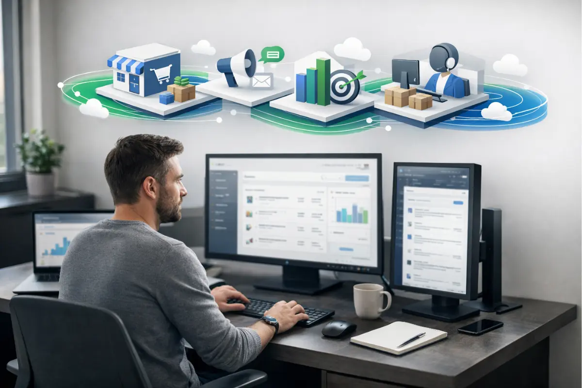 Best ecommerce automation tools displayed on modern workspace monitors showing workflow dashboards and analytics