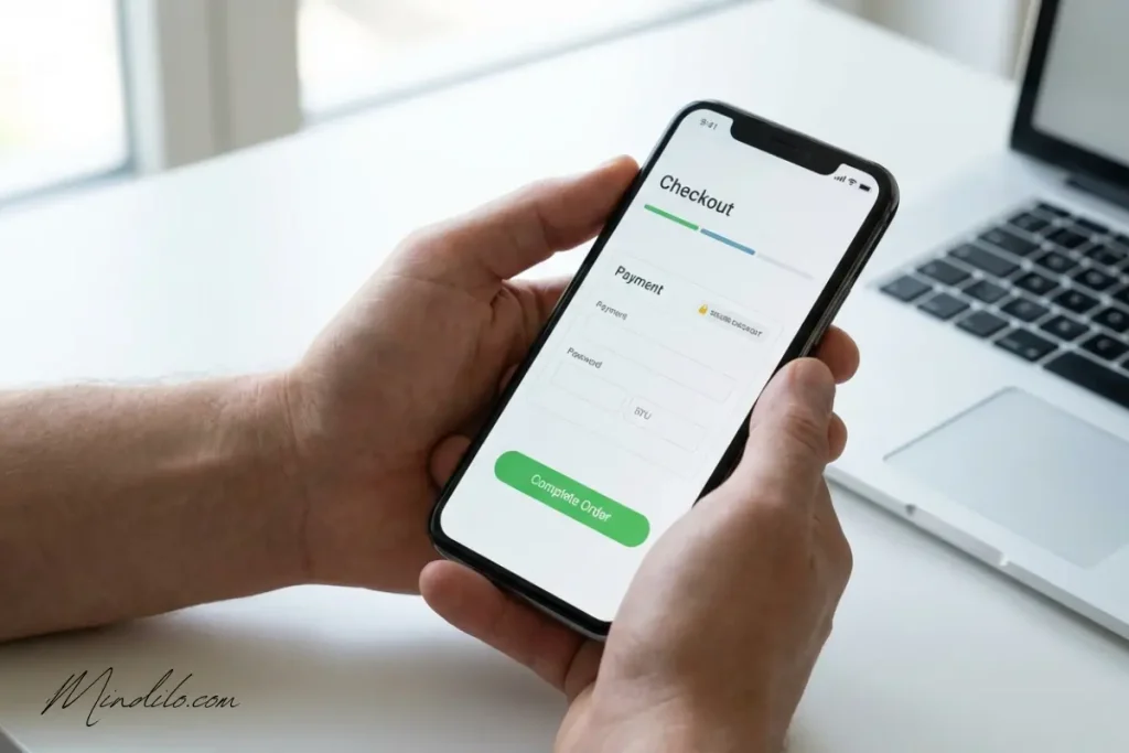 Mobile ecommerce checkout screen showing optimized payment form and trust signals