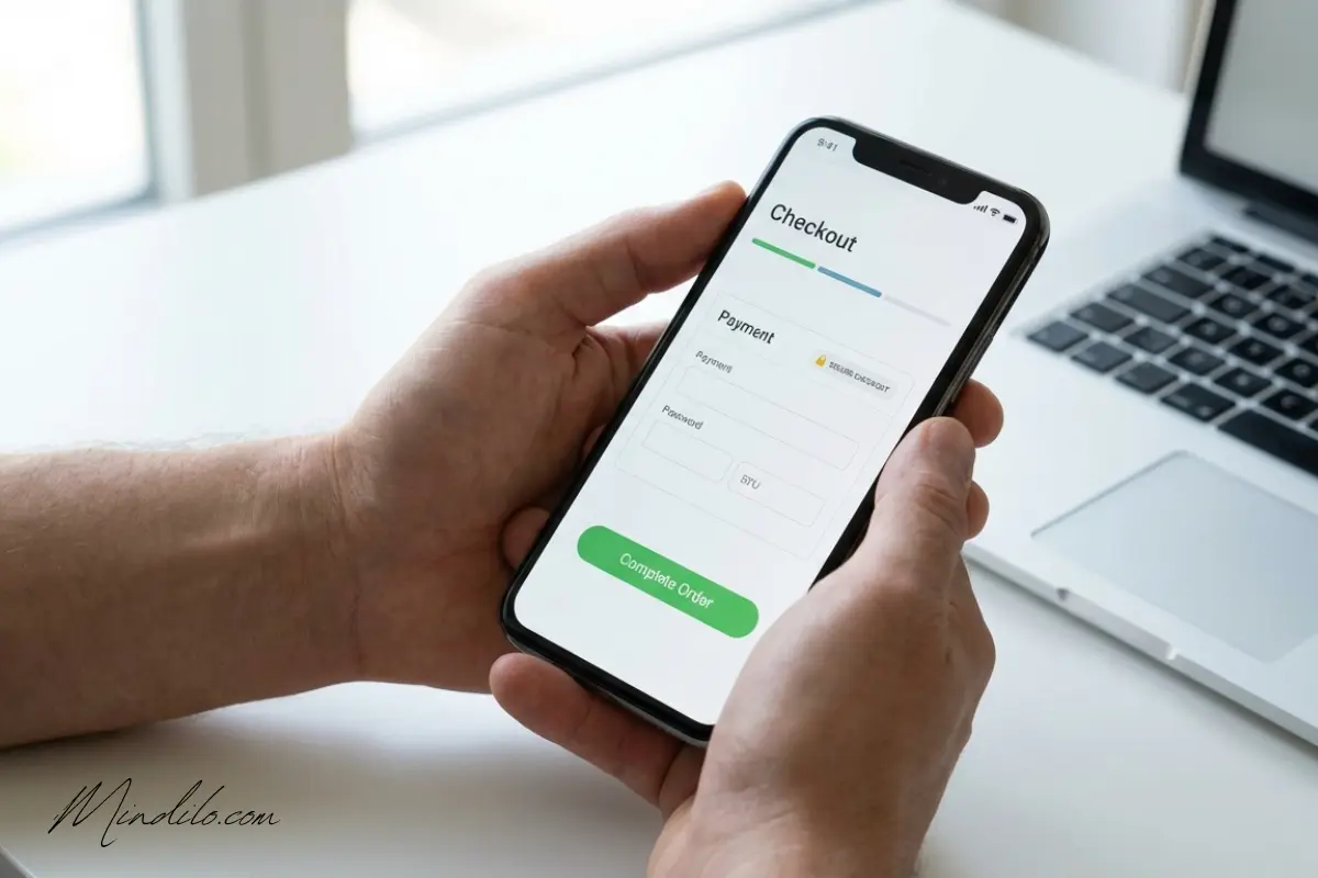 Mobile ecommerce checkout screen showing optimized payment form and trust signals