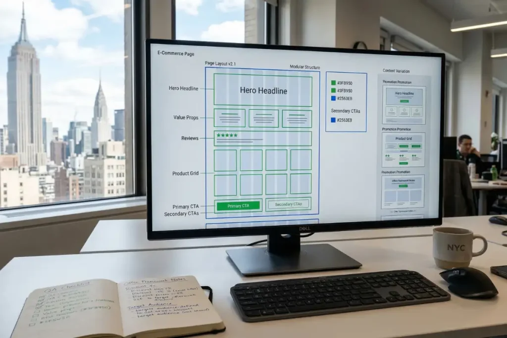 scale ecommerce landing pages using template system with standardized components and variable content slots