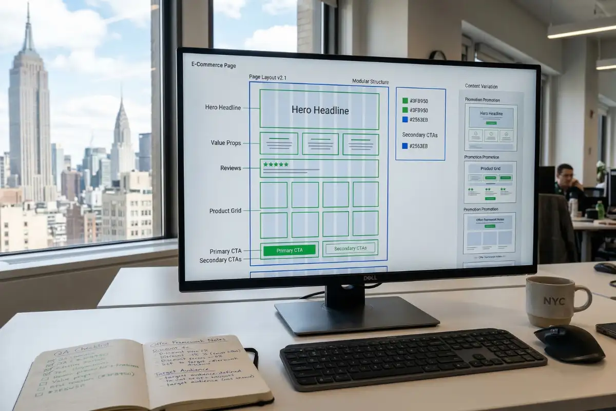 scale ecommerce landing pages using template system with standardized components and variable content slots