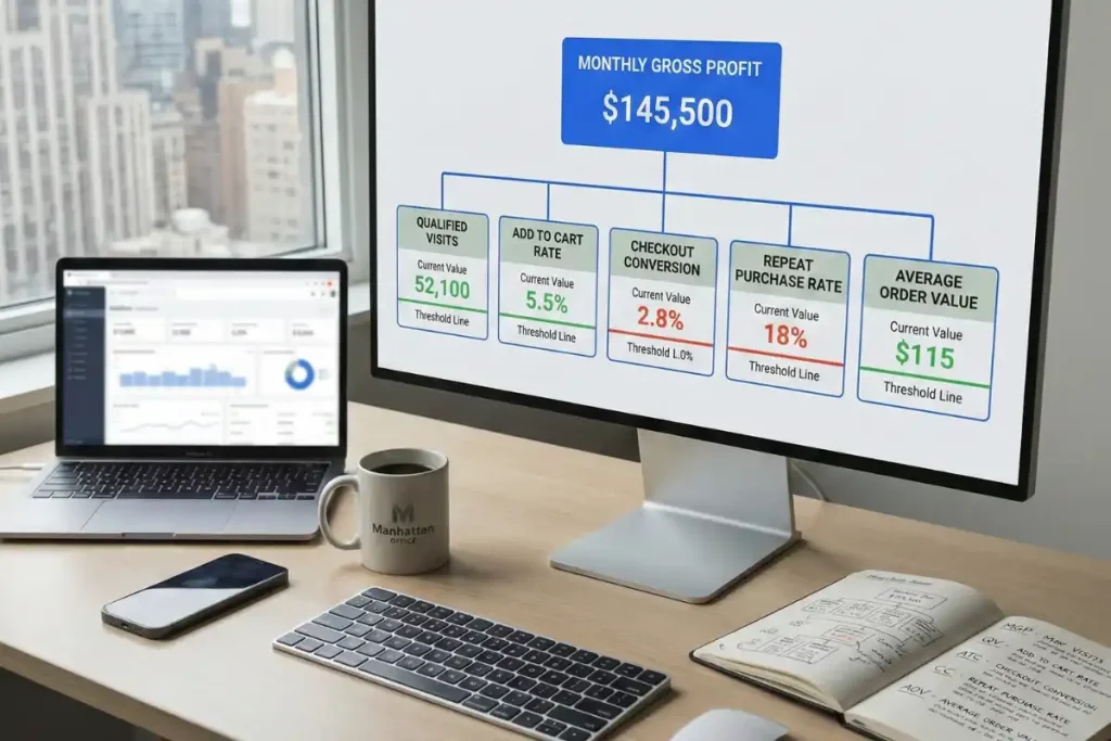 ecommerce north star metric framework showing input metrics with thresholds for decision making