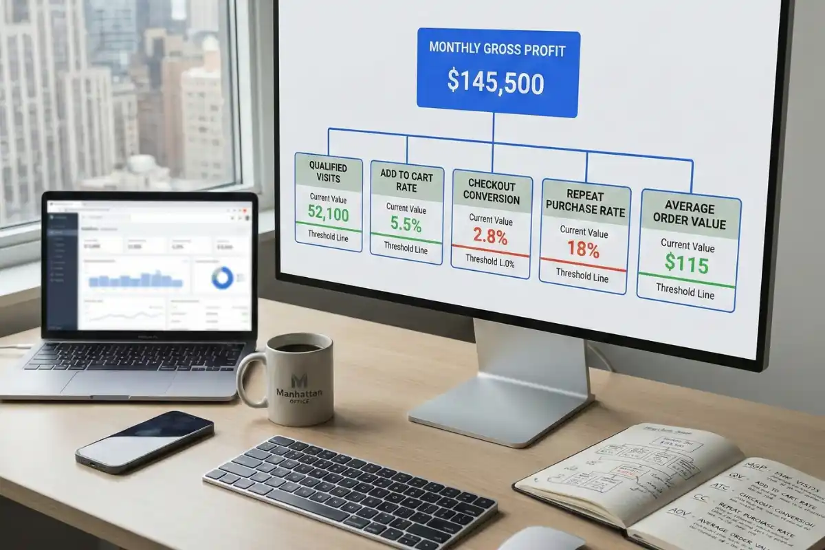 ecommerce north star metric framework showing input metrics with thresholds for decision making