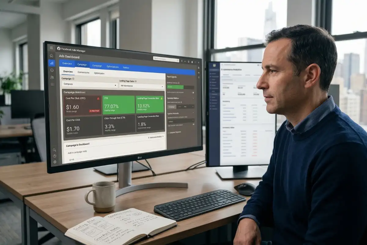 scale ecommerce paid ads dashboard showing input signals guardrails and threshold monitoring for controlled growth
