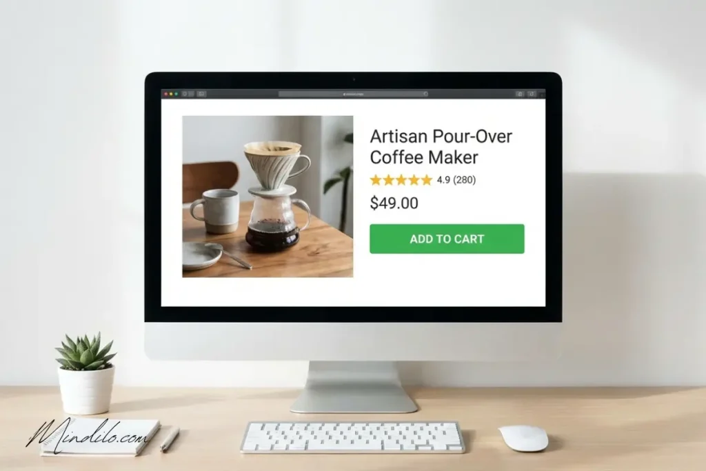High-converting ecommerce product page displayed on desktop monitor